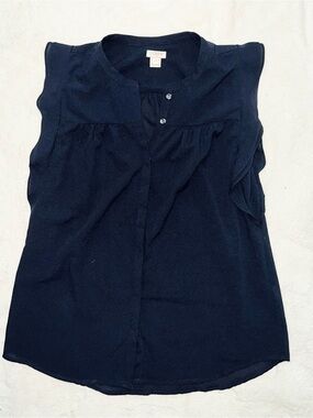 J. Crew Navy Sleeveless Split-Neck Button Blouse